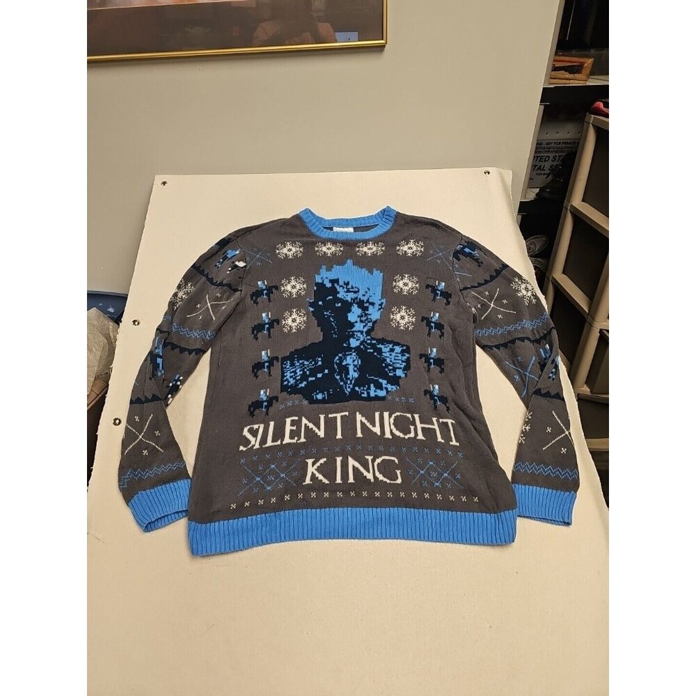 Game of Thrones Mens Gray Silent‎ Night King Christmas Holiday Sweater XL